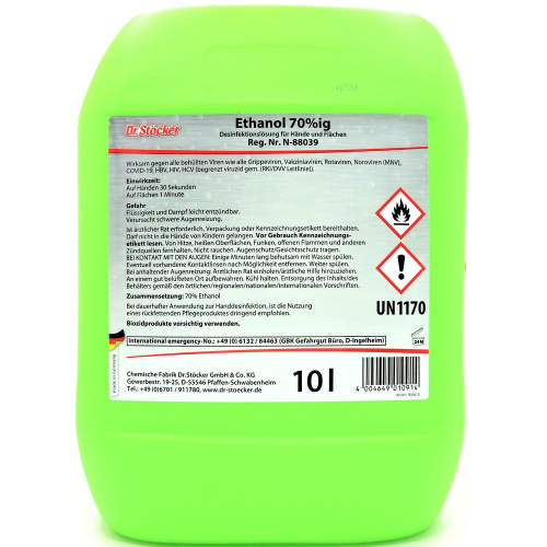 10 Liter Dr. Stcker Ethanol 70%ig Desinfektionslsung fr Hnde und Flchen
